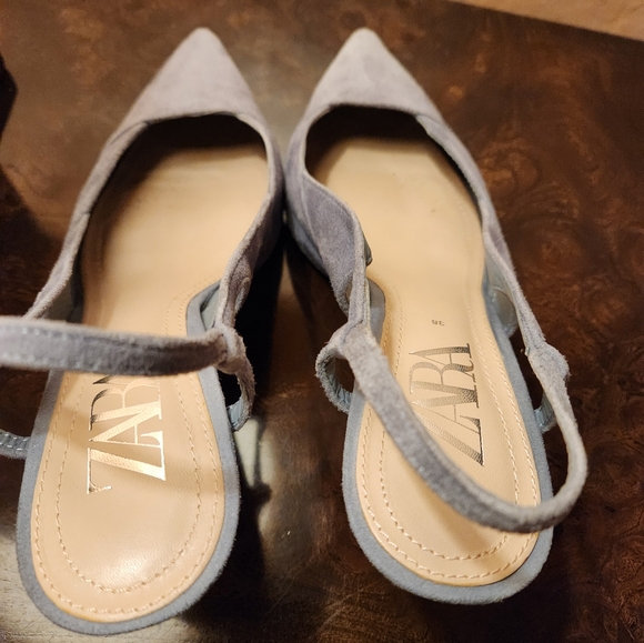 ZARA Blue Suede Slingback Heels 7.5 - Picture 10 of 10